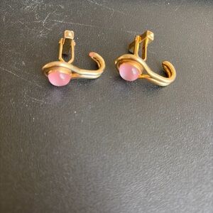 Vintage Swank Gold Tone Pink Faux Moonstone Cabochon Hook Design Cufflinks